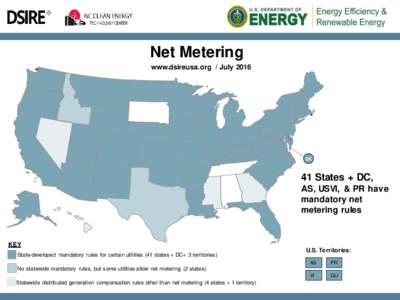 Net Metering www.dsireusa.org / July 2016 DC  41 States + DC,