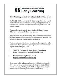 New Washington State law about window blind cords On July 22, 2007, a new law took effect that prohibits the use of window blinds or other window coverings with pull cords or inner cords that can form a loop and pose a s