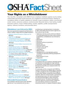 Safety / Human resource management / 97th United States Congress / Surface Transportation Assistance Act / Whistleblower / Occupational Safety and Health Act / Wendell H. Ford Aviation Investment and Reform Act for the 21st Century / California Occupational Safety and Health Administration / United States Office of Special Counsel / Business ethics / Law / Discrimination law