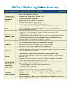 Buffer Initiative Legislative Summary Laws of Minnesota 2015, 1st Special Session, Chapter 4, Article 4  Exemptions and areas and activities