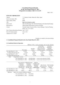 Consolidated Financial Results for the Year Ended March 31, 2013 (Prepared in Accordance with U.S. GAAP) May 9, 2013  KONAMI CORPORATION