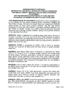 MEMORANDUM OF AGREEMENT BETWEEN THE NEW MEXICO INTERSTATE STREAM COMMISSION; NEW MEXICO ENERGY, MINERALS AND NATURAL RESOURCES DEPARTMENT; AND THE NEW MEXICO DEPARTMENT OF GAME AND FISH REGARDING UTE RESERVOIR AND UTE LA