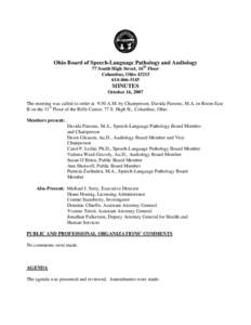 Ohio Board of Speech-Language Pathology and Audiology 77 South High Street, 16th Floor Columbus, Ohio[removed]3145  MINUTES