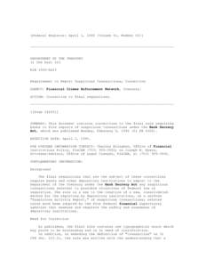 [Federal Register: April 1, 1996 (Volume 61, Number 63)]  ----------------------------------------------------------------------- DEPARTMENT OF THE TREASURY 31 CFR Part 103