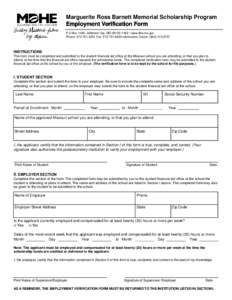 Marguerite Ross Barnett Memorial Scholarship Program Employment Verification Form P.O Box 1469, Jefferson City, MO • www.dhe.mo.gov Phone: Fax: Information Center: (I