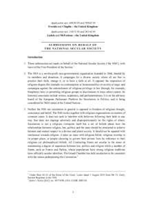 Application nosandEweida and Chaplin v the United Kingdom Application nosandLadele and McFarlane v the United Kingdom SUBMISSIONS ON BEHALF OF T H E N AT I O N A L S E C U L A R 