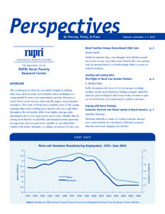 Perspectives On Poverty, Policy, & Place Volume 4/Number 1 • 2007  Rural Families Choose Home-Based Child Care