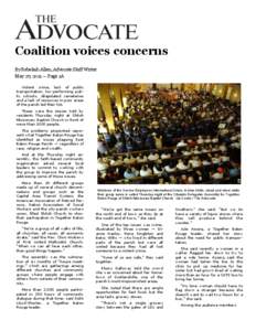 Coalition voices concerns By Rebekah Allen, Advocate Staff Writer May 27, 2011 — Page 1A Violent crime, lack of public transportation, low-performing public schools, dilapidated cemeteries and a lack of resources in po