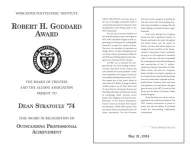 WORCESTER POLYTECHNIC INSTITUTE  ROBERT H. GODDARD AWARD  THE BOARD OF TRUSTEES