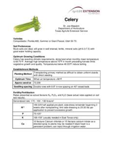 Celery Dr. Joe Masabni Department of Horticulture Texas AgriLife Extension Service  Varieties