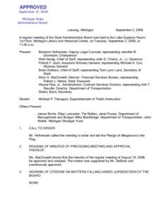 APPROVED September 12, 2008 Michigan State Administrative Board Lansing, Michigan