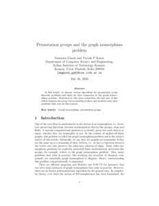 Permutation groups and the graph isomorphism problem Sumanta Ghosh and Piyush P Kurur Department of Computer Science and Engineering, Indian Institute of Technology Kanpur, Kanpur, Uttar Pradesh, India