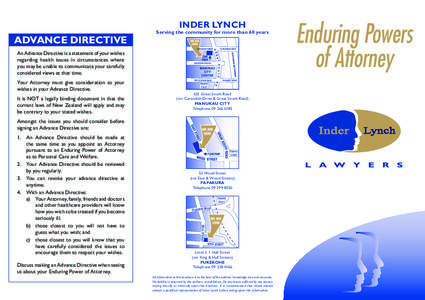 INDER LYNCH  ADVANCE DIRECTIVE Serving the community for more than 60 years