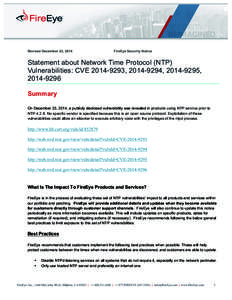 FireEye /  Inc. / Network Time Protocol / Computer network security / Ntpd / Vulnerability / Virtual private network / Computer security / Computing / Internet