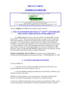 SBP FACT SHEET WITHDRAWAL FROM SBP This fact sheet is designed to supplement the Department of Defense brochure: SBP