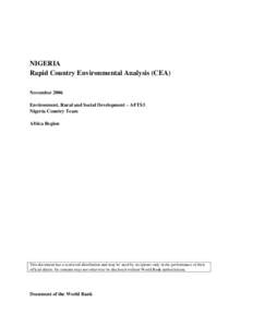 NIGERIA Rapid Country Environmental Analysis (CEA) November 2006 Environment, Rural and Social Development – AFTS3 Nigeria Country Team Africa Region