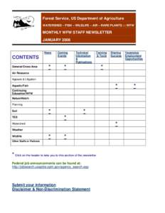 Forest Service, US Department of Agriculture WATERSHED – FISH – WILDLIFE – AIR – RARE PLANTS ::: WFW MONTHLY WFW STAFF NEWSLETTER JANUARY 2008