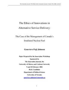 The Innovation Journal: The Public Sector Innovation Journal, Volume 7(2), 2002, article 4. ________________________________________________________________________________________________________________________________