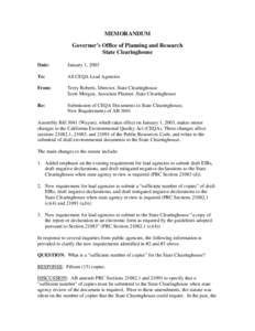 MEMORANDUM Governor’s Office of Planning and Research State Clearinghouse Date:  January 1, 2003