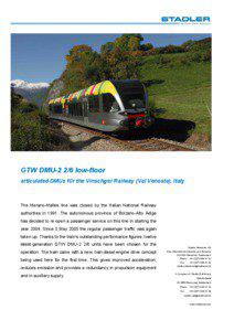 GTW DMU[removed]low-floor articulated DMUs für the Vinschger Railway (Val Venosta), Italy