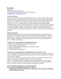 Bear Hugs Written by: Subhash Bagui, Mary Richardson University of West Florida, Grand Valley State University [removed] , [removed] Overview of Lesson