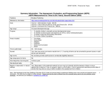 Assessment, Evaluation, and Programming System (AEPS) for Infants and Children, Second Edition[removed]AEPS Measurement for Three to Six Years):  Crosswalk with Child Outcomes