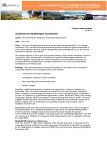 Project Summary sheet CCA 27 Guidebook on Social Impact Assessment. Author: Environment and Behaviour Consultants (Queensland) Date: June 2005