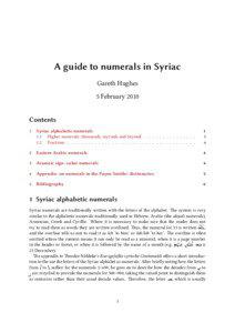 A guide to numerals in Syriac Gareth Hughes 5 February 2010