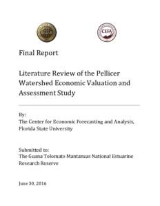Final Report Literature Review of the Pellicer Watershed Economic Valuation and Assessment Study By: The Center for Economic Forecasting and Analysis,
