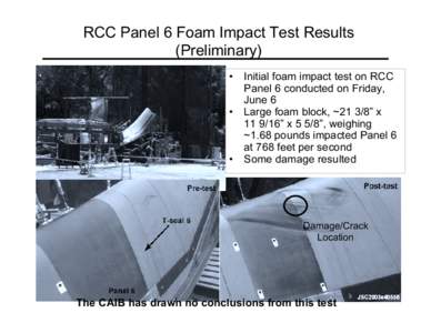 RCC Panel 6 Foam Impact Test Results (Preliminary) • •  •