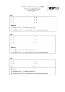 Territory-wide System Assessment 2012 Primary 3 English Language Marking Scheme Part 1 1. D