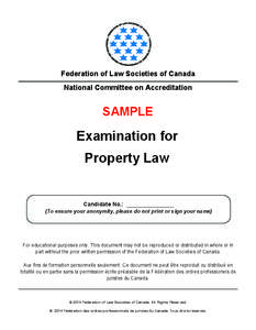 Federation of Law Societies of Canada National Committee on Accreditation SAMPLE  Examination for