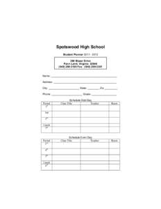 Spotswood High School Student Planner[removed]Blazer Drive Penn Laird, Virginia[removed]3100 Fax: ([removed]Name: _____________________________________________
