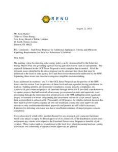 August 22, 2013 Mr. Scott Hunter Office of Clean Energy New Jersey Board of Public Utilities 44 South Clinton Avenue Trenton, NJ 08625