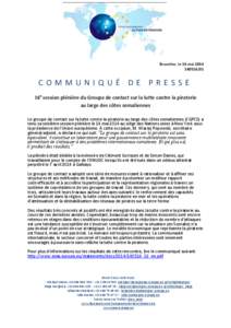 Bruxelles, le 16 mai[removed]COMMUNIQUÉ DE PRESSE 16e session plénière du Groupe de contact sur la lutte contre la piraterie au large des côtes somaliennes