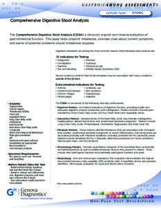 GASTROINTESTINAL ASSESSMENTS  GASTRO/IMMUNE ASSESSMENTS sample type:  STOOL