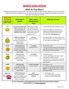 BLOOD LEAD LEVELS What Do They Mean? The blood lead test gives an idea of how much lead your child has been recently exposed to in the environment. Children with lead in their blood may not look or act sick, but learning