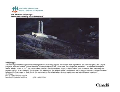 War artists / Military history of Canada / Canadian National Vimy Memorial / Walter Seymour Allward / Military history by country / Battle of Vimy Ridge / Vimy / Canadian War Museum / Canadian Corps / Canada–France relations / Canada in World War I / Canada