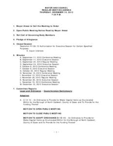 MAYOR AND COUNCIL REGULAR MEETING AGENDA THURSDAY, DECEMBER 19, 2013 7:30 P.M.  1. Mayor Alessi to Call the Meeting to Order