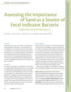 Assessing the Importance of Sand as a Source of Fecal Indicator Bacteria (Escherichia coli and Enterococcus) B y K a r e n L . K n e e , R o s e L . L e o p o l d , Ella R . M a d s e n , an d A d ina Pay tan