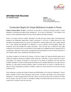 INFORMATION RELEASE For immediate release Contact: Robert S. Green Phone: (