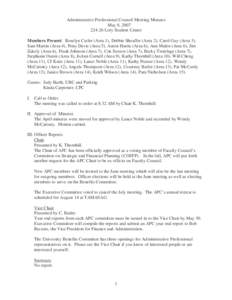 Administrative Professional Council Meeting Minutes May 8, [removed]Lory Student Center Members Present: Roselyn Cutler (Area 1), Debbie Sheaffer (Area 2), Carol Guy (Area 3), Sam Martin (Area 4), Pony Davis (Area 5),