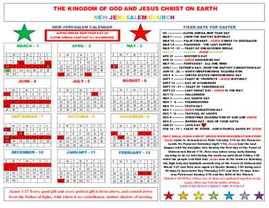 THE KINGDOM OF GOD AND JESUS CHRIST ON EARTH NEW JERUSALEM CHURCH NEW JERUSALEM CALENDAR FIXED DATE FOR EASTER