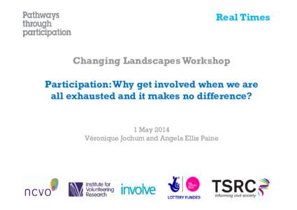 Real Times  Changing Landscapes Workshop Participation: Why get involved when we are all exhausted and it makes no difference? 1 May 2014