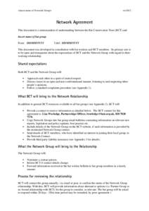 <insert name of Network Group>  rev2012 Network Agreement This document is a memorandum of understanding between the Bat Conservation Trust (BCT) and