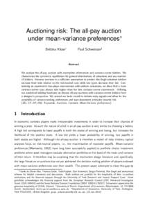 Auctioning risk: The all-pay auction under mean-variance preferences∗ Bettina Klose♮ Paul Schweinzer♯