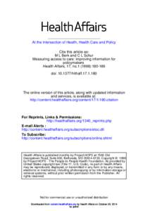 Measuring Access To Care: Improving Information For Policymakers