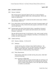 Vermont Department of Education - State Board of Education Manual of Rules and Practices  April 6, [removed]STUDENT SAFETY