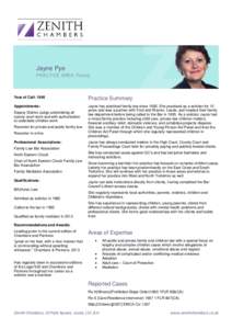 Jayne Pye PRACTICE AREA: Family Year of Call: 1995  Practice Summary