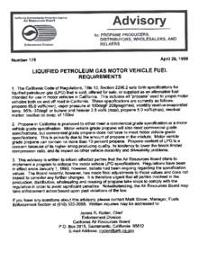 Enforcement Advisory: [removed]Advisory #175 Liquified Petroleum Gas Motor Vehicle Fuel Requirements